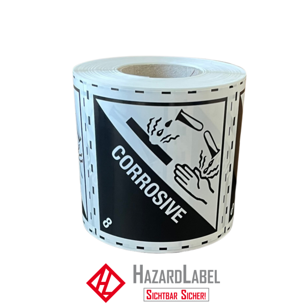 Hazard Label Class 8, 10x10 cm, PE film, CORROSIVE
